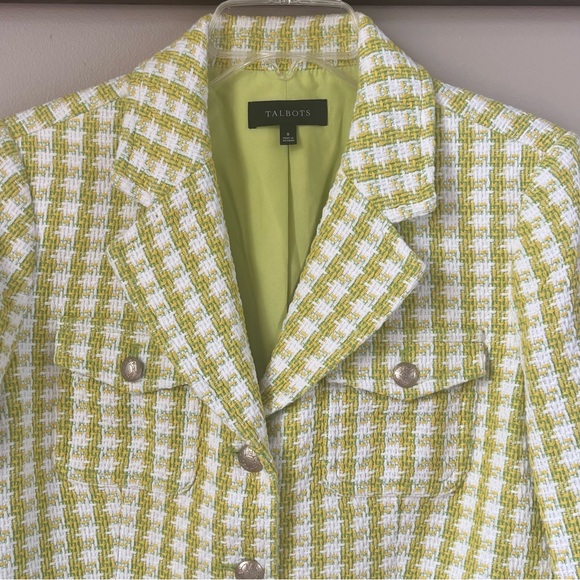 Talbots Stride Tweed Green Trench Cropped Blazer Jacket Size 8 - Picture 6 of 16